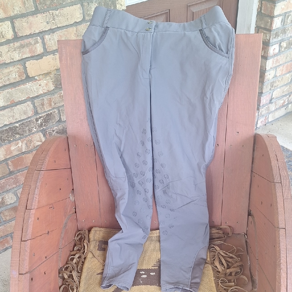 PS of Sweden HighWaist Gray Full Seat Breeches With Satin Ruffle Trim On Pockets